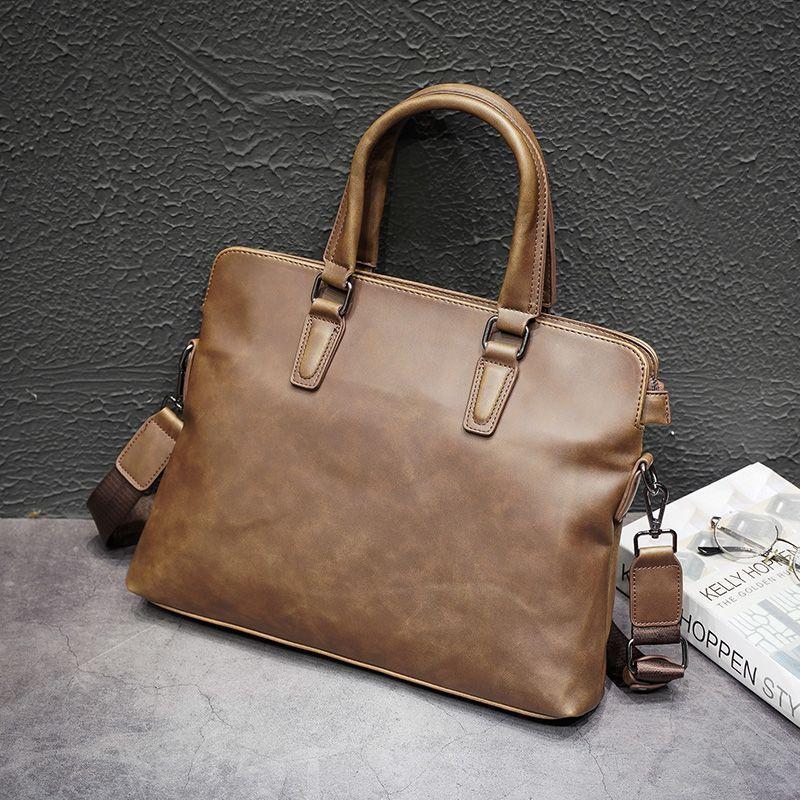 Faux Leather Briefcase With Shoulder Strap Product Image