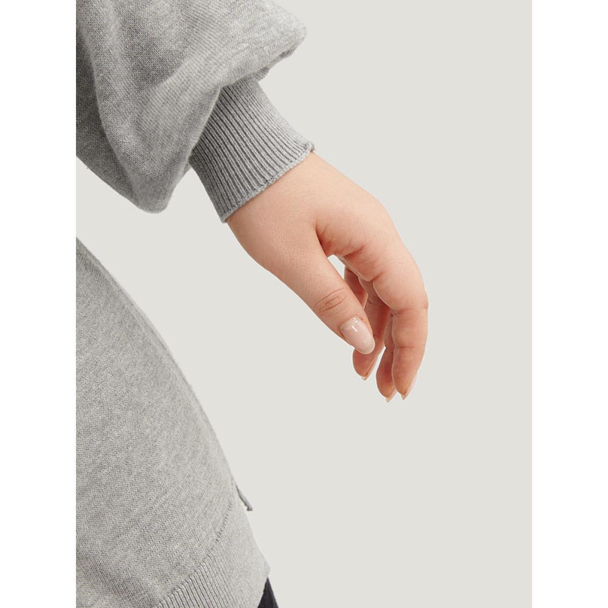 Plus Size Plain Lapel Collar Plisse Zipper Pullover LightGray Women Casual Loose Long Sleeve Lapel Collar Dailywear Pullovers BloomChic 22-24/3X Product Image