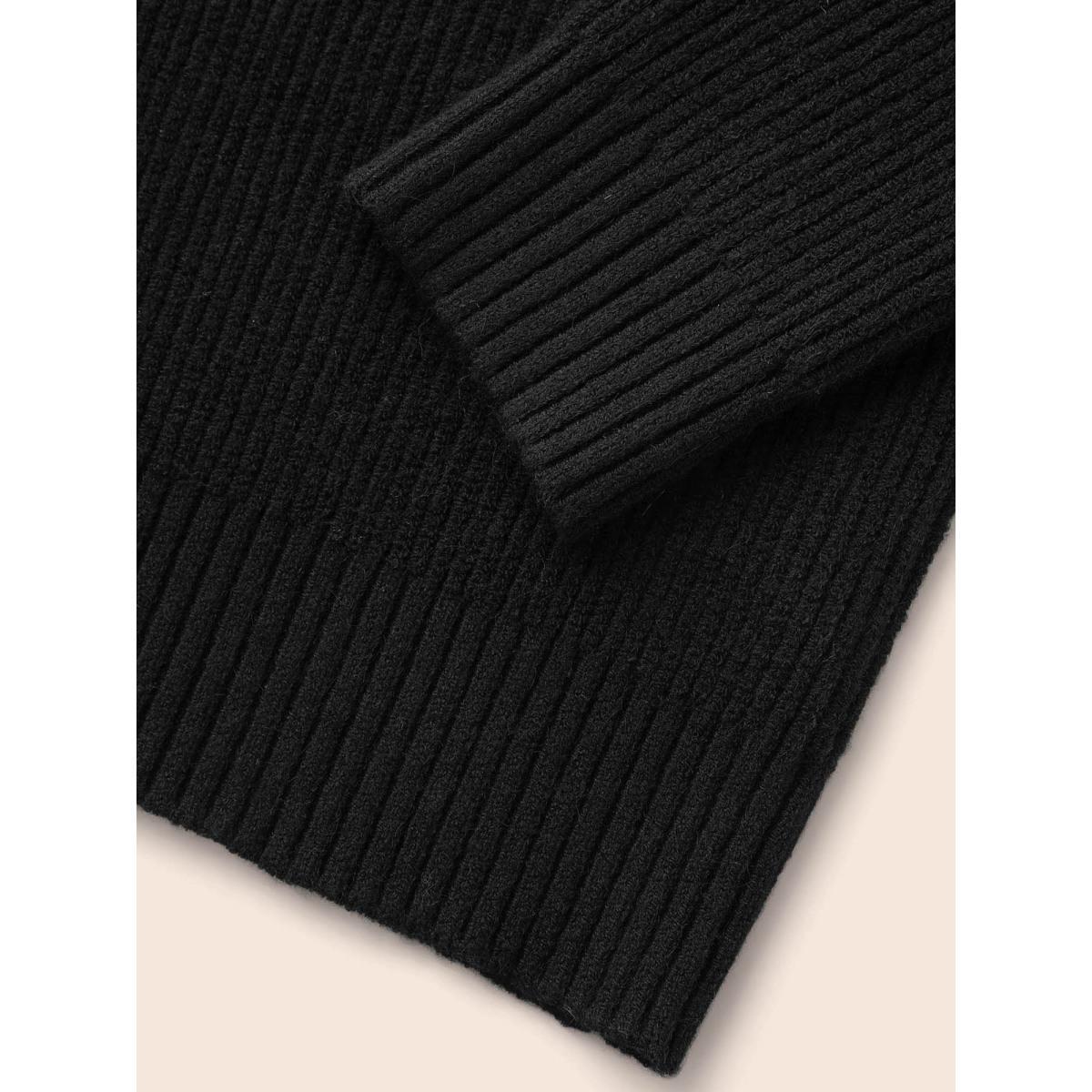 Plus Size Supersoft Essentials Crochet Floral Drop Shoulder Pullover Black Women Casual Loose Long Sleeve Round Neck Everyday Pullovers BloomChic 12/L Product Image