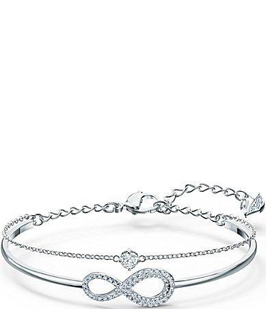 Womens Infinity Rhodium-Plated Crystal Infinity Bangle Product Image