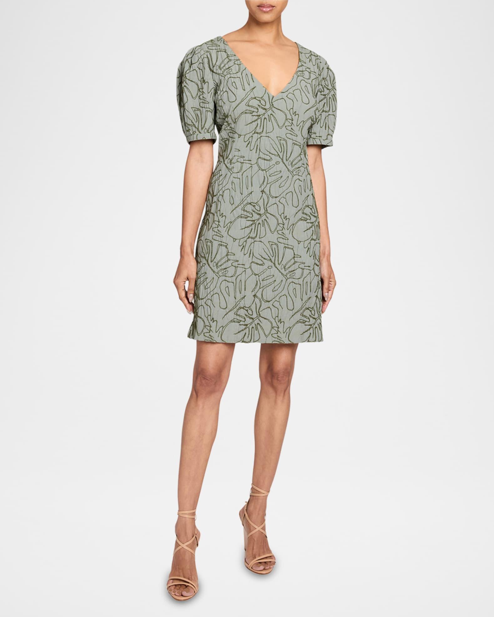 Embroidered A-Line Cotton Cloque Dress Product Image