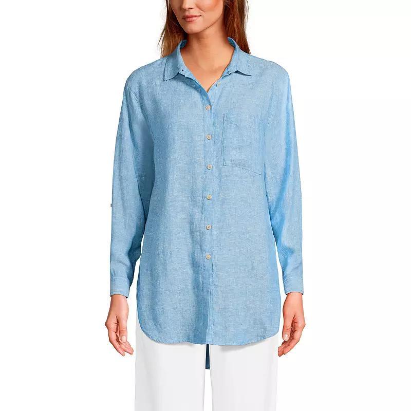 Petite Lands' End Roll Sleeve Relaxed Tunic Top, Women's, Size: Medium Petite, White Product Image