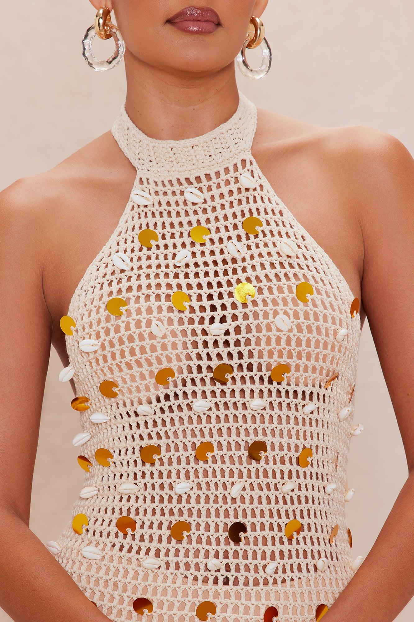 Tati Backless Crochet Maxi Dress - Sand Product Image