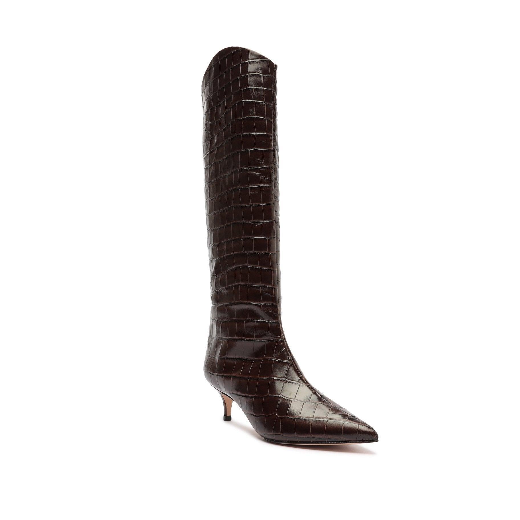 Schutz Womens Abbey Croc Embossed Kitten Heel Boots Product Image