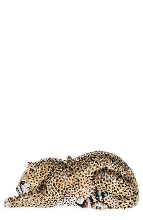 JUDITH LEIBER Crystal-embellished Wildcat Clutch Bag In Silver Ceylon Product Image