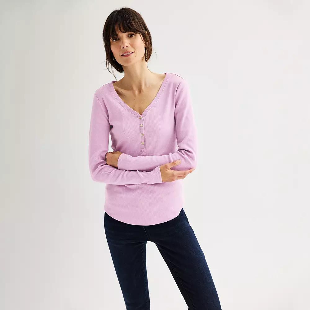 Women's Sonoma Goods For Life® Rib Long Sleeve Henley, Size: XXL, Botanical Purple Product Image
