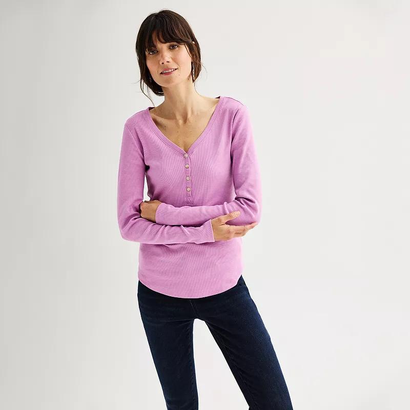 Women's Sonoma Goods For Life® Rib Long Sleeve Henley, Size: Medium, Peanut White Product Image