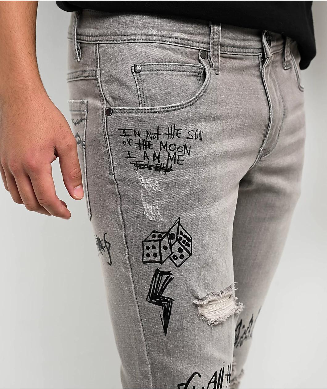 Ninth Hall Rogue Tapered Printed Smoke Skinny Jeans Product Image