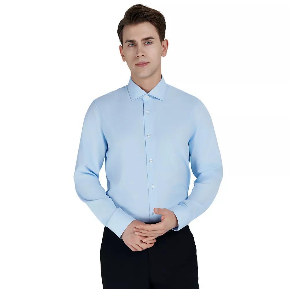 Men's Bespoke Slim-Fit Textured Easy Care Dress Shirt, Size: Small 32-33, Blue Product Image
