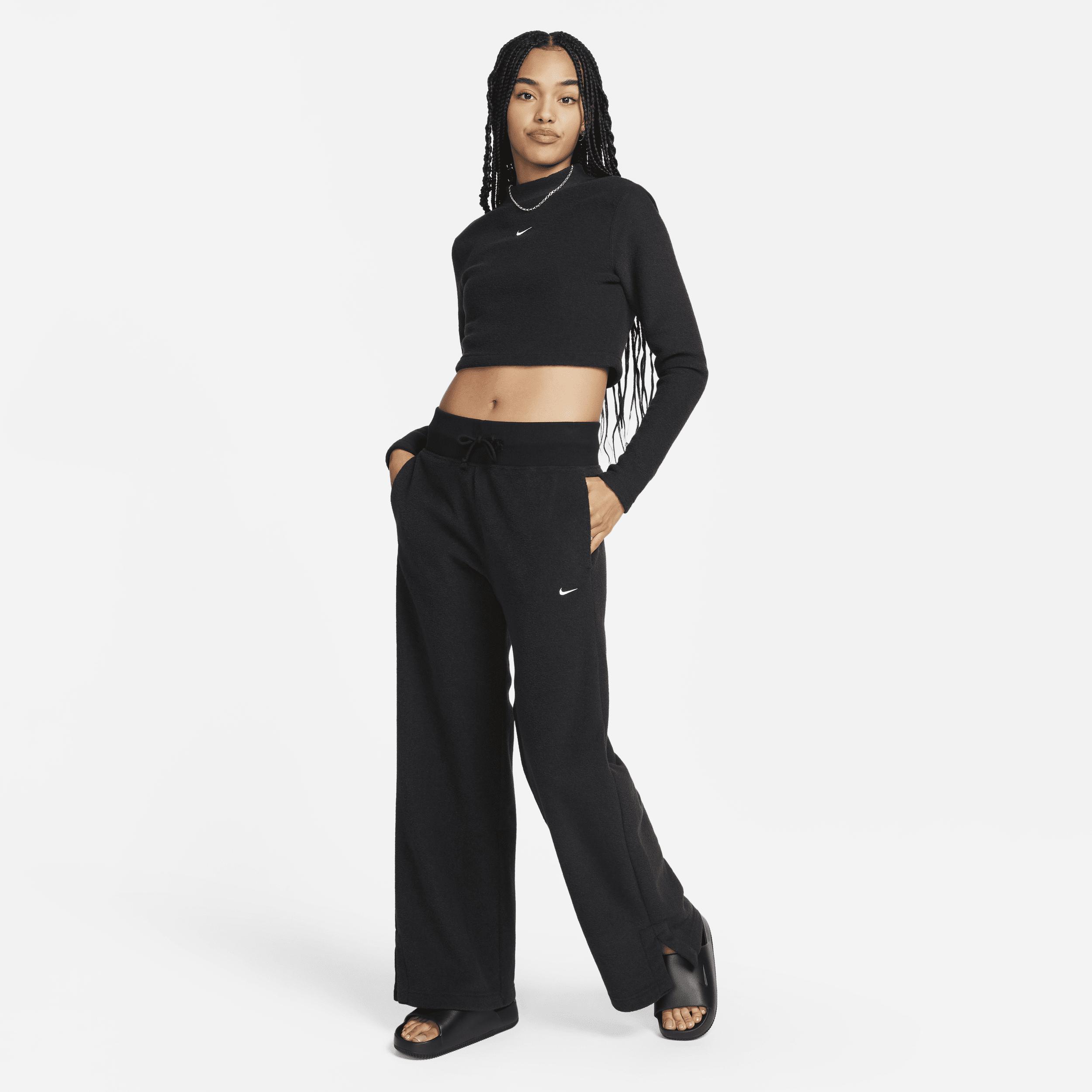Nike Mini Swoosh Plush long sleeve top in black Product Image