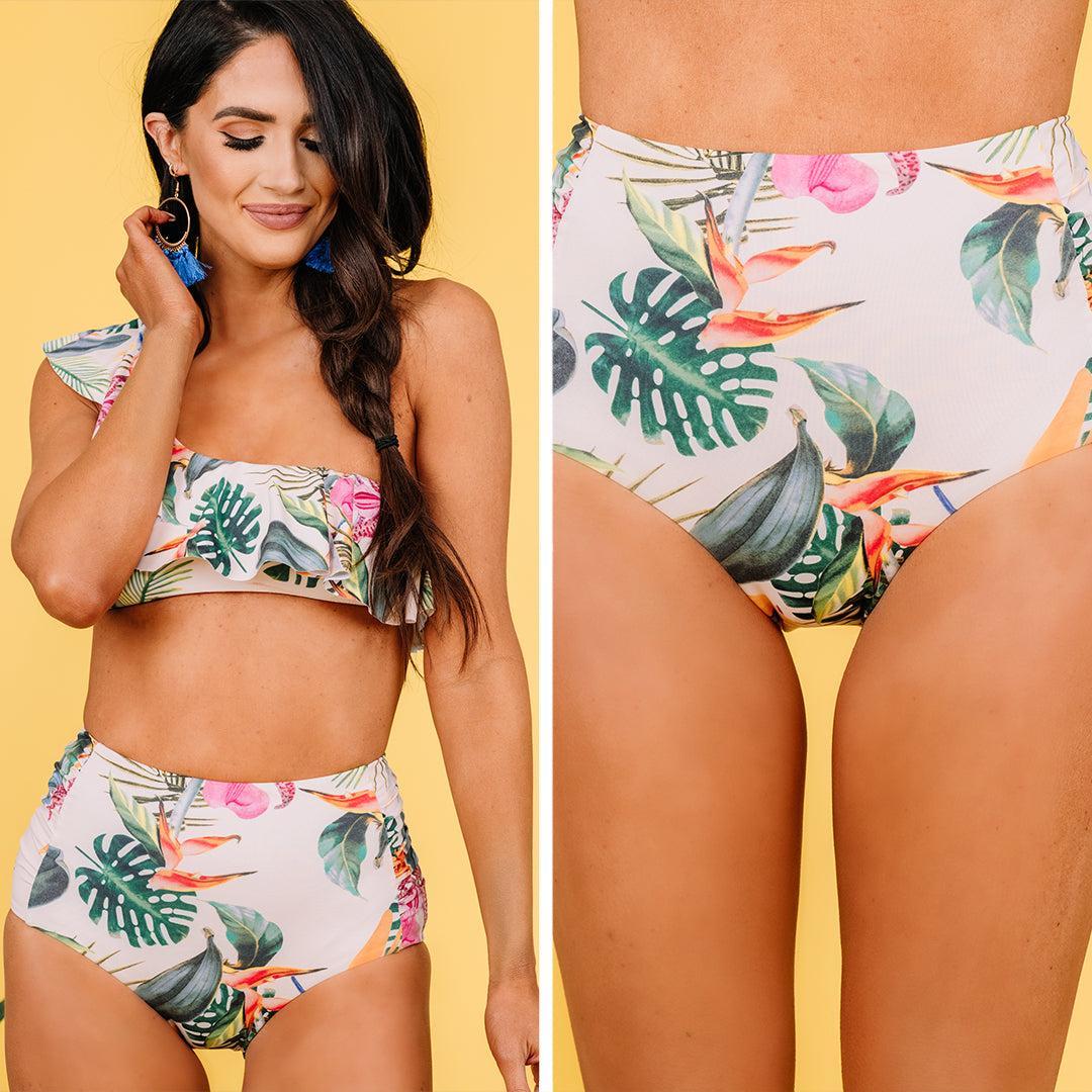 Tropical Treats Blush Pink Floral Bikini Bottoms Female Product Image