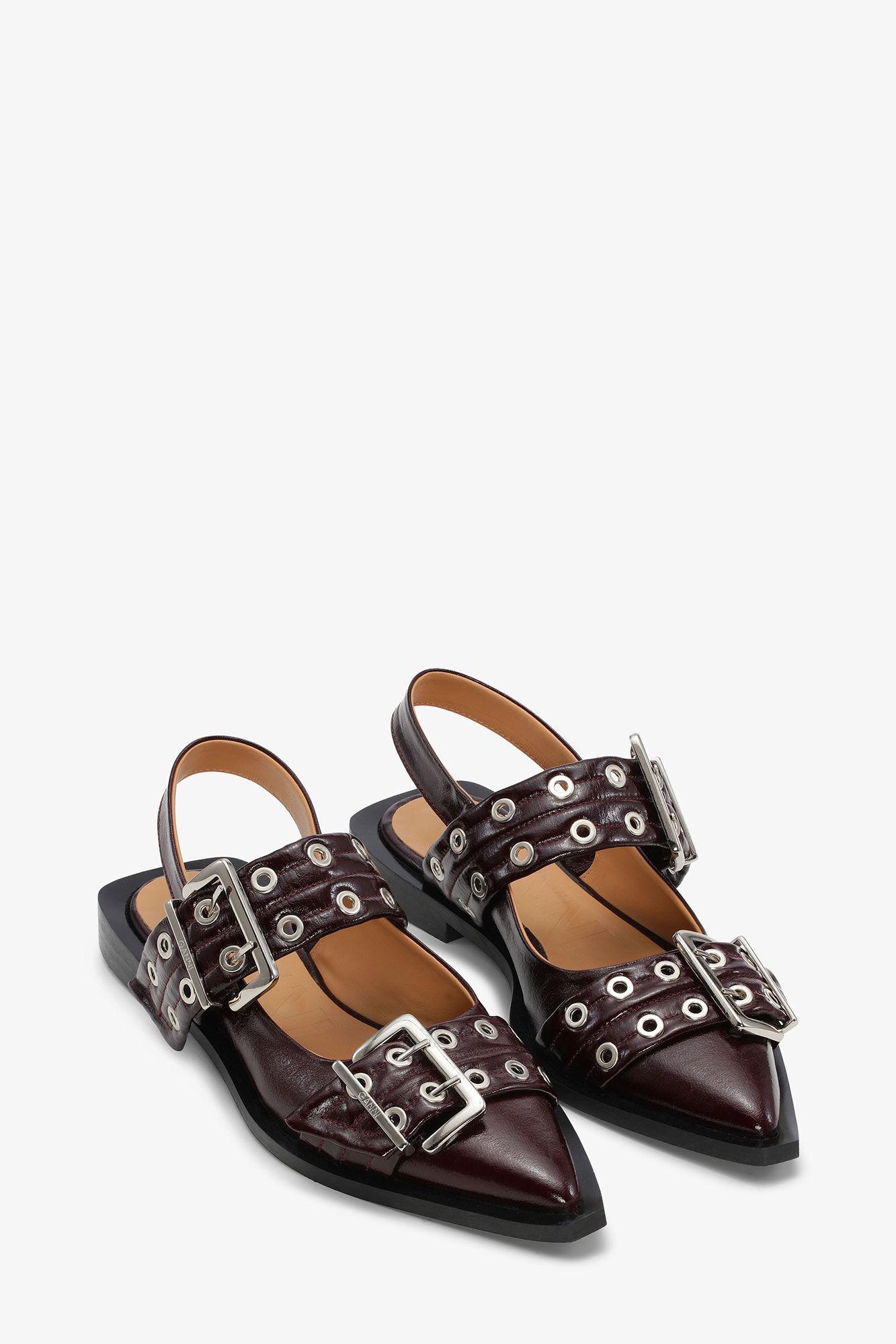 Burgundy Feminine Buckle Ballerinas Product Image