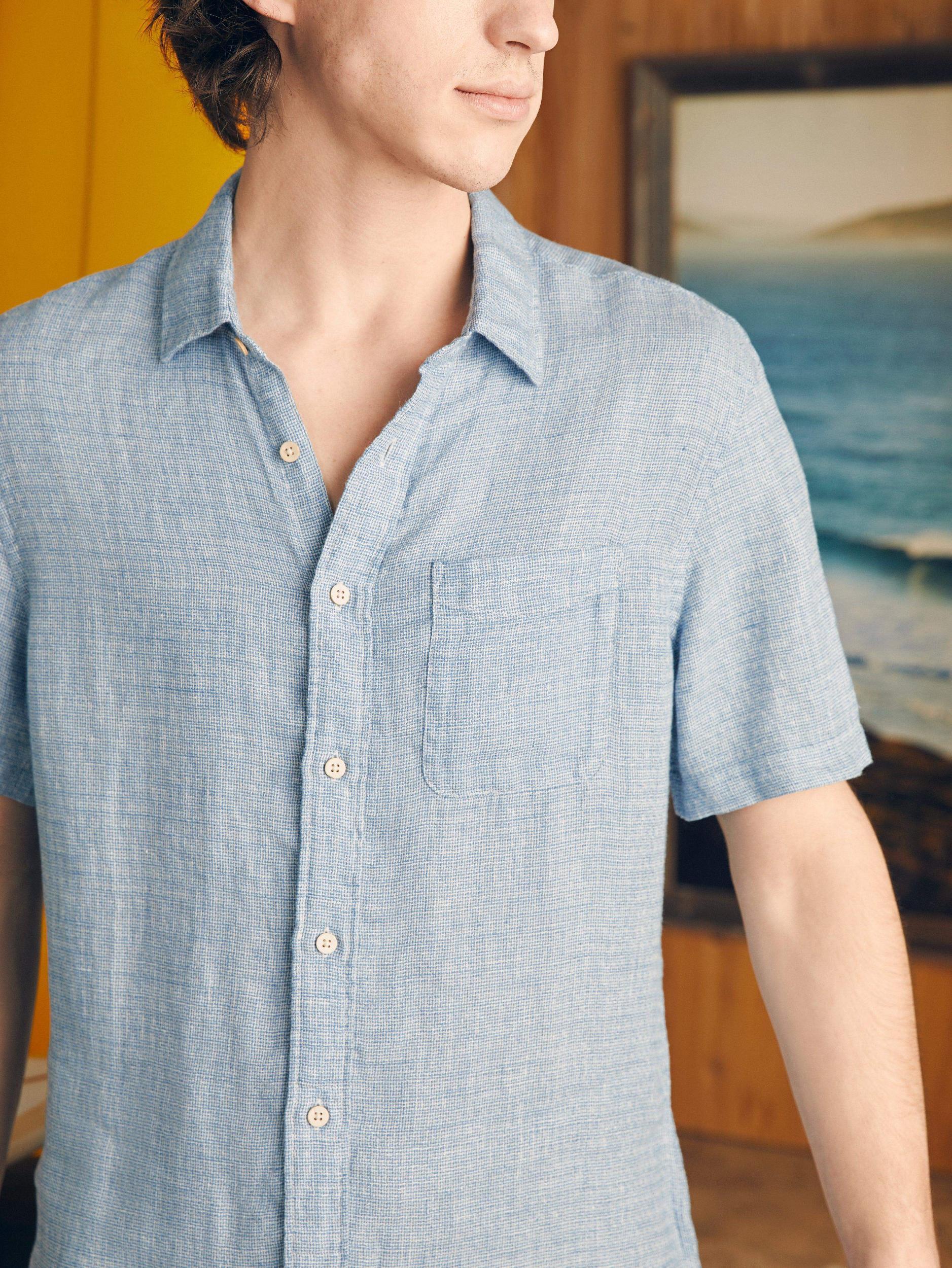 Short-Sleeve Palma Linen Shirt - Blue Basketweave Male Product Image