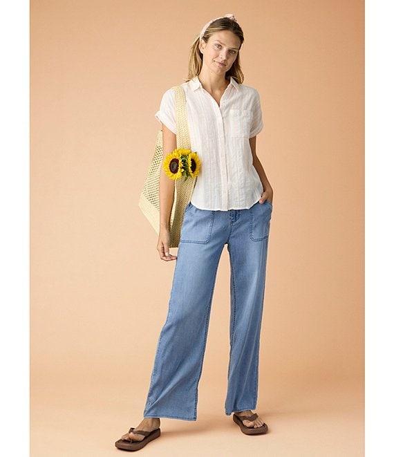 Flag and Anthem Bluffton Mid Rise Wide Leg Pull-on Lightweight Denim Pants Product Image