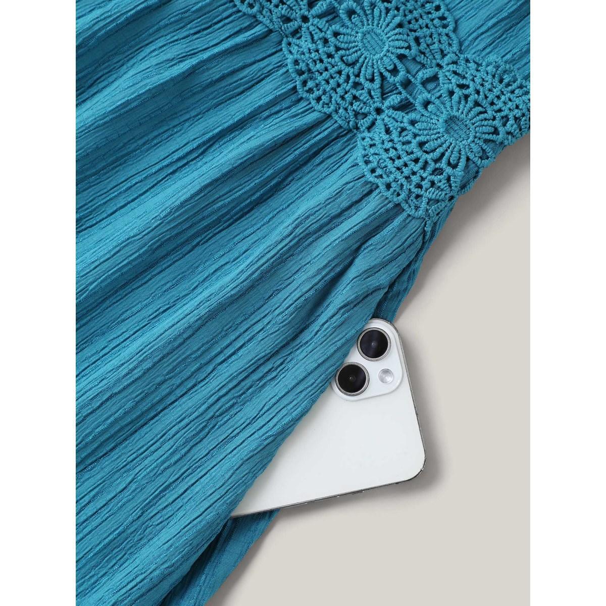 Plus Size Scalloped Lace Surplice Ruffled Midi Dress Teal Women Overlap Collar Elbow-length sleeve Curvy BloomChic 28/5X Product Image