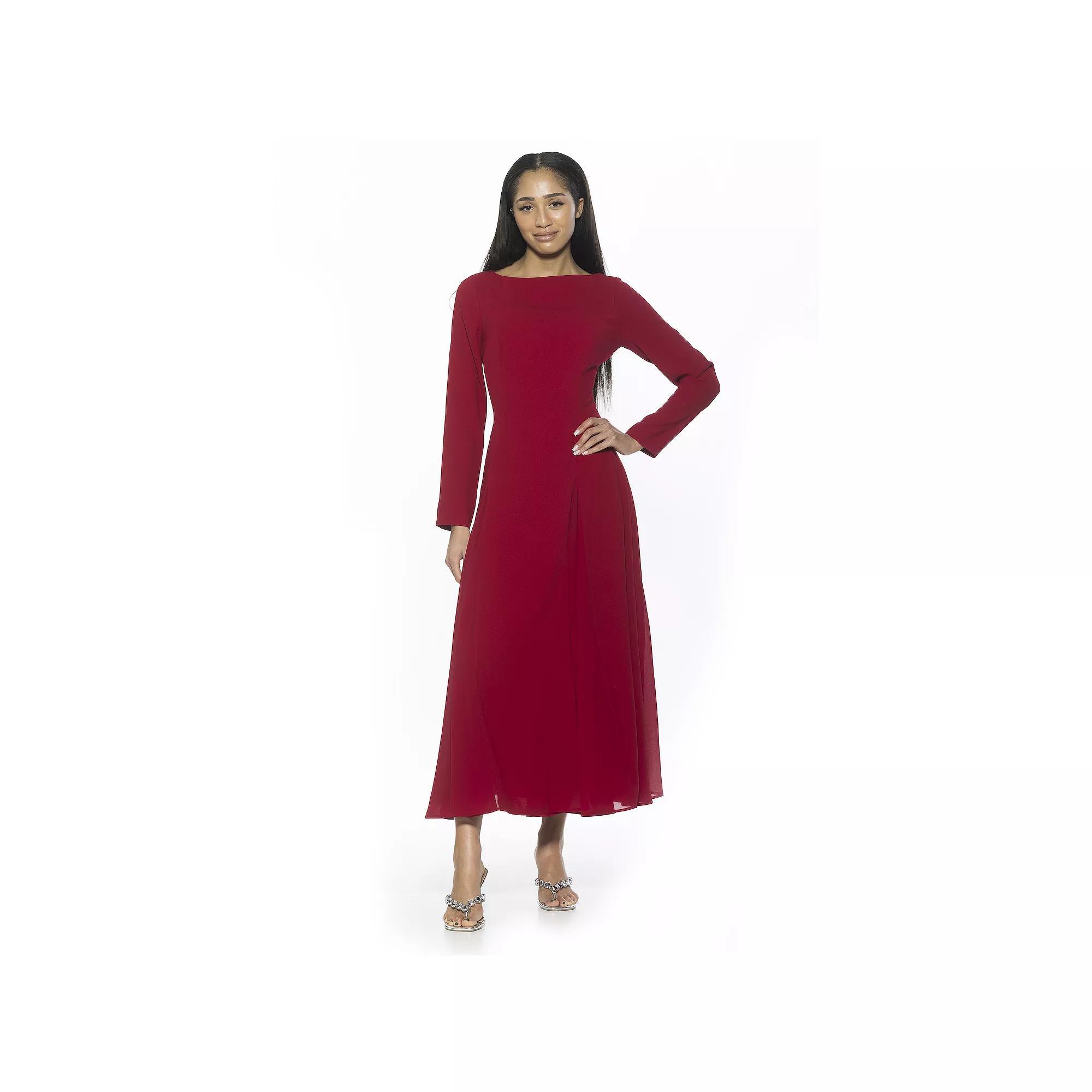 Women's ALEXIA ADMOR Elodie Crewneck Long Sleeve Midi Dress, Size: 12, Red Product Image