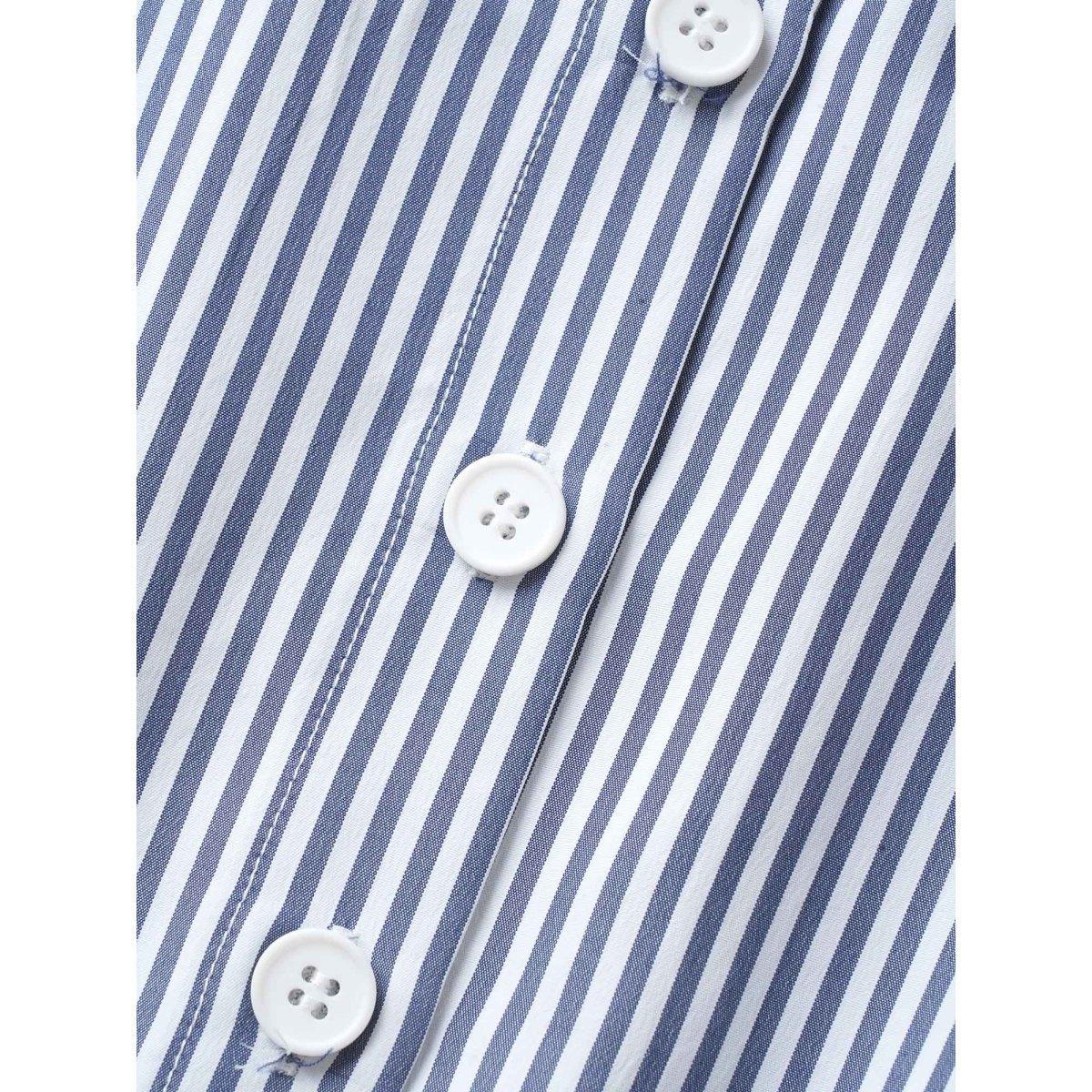 Plus Size Shirt Collar Striped Cap Sleeve Dress SlateGray Women At the Office Belted Shirt collar Sleeveless Curvy BloomChic 22-24/3X Product Image