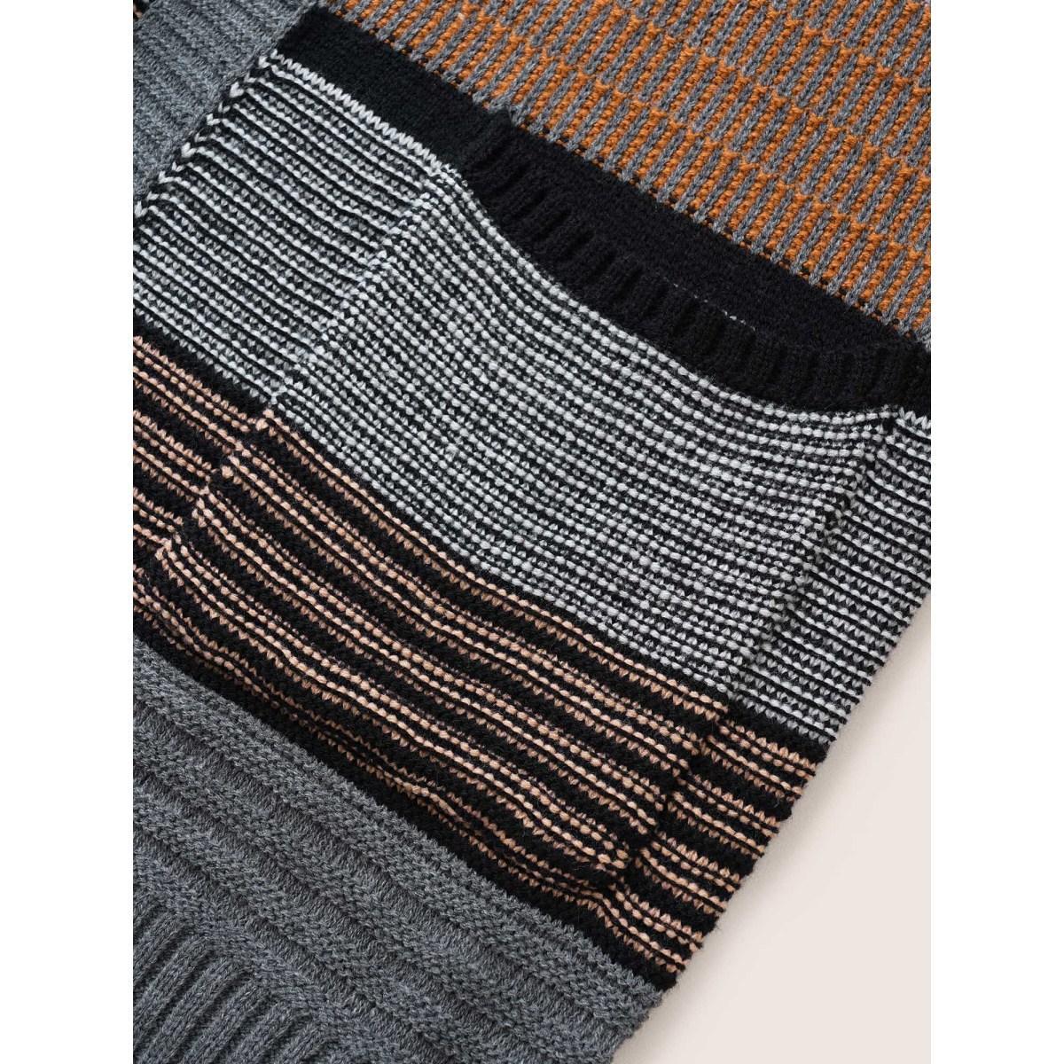 Plus Size Textured Patchwork Contrast Pocket Open Front Cardigan Gray Women Casual Loose Long Sleeve Dailywear Cardigans BloomChic 10/M Product Image