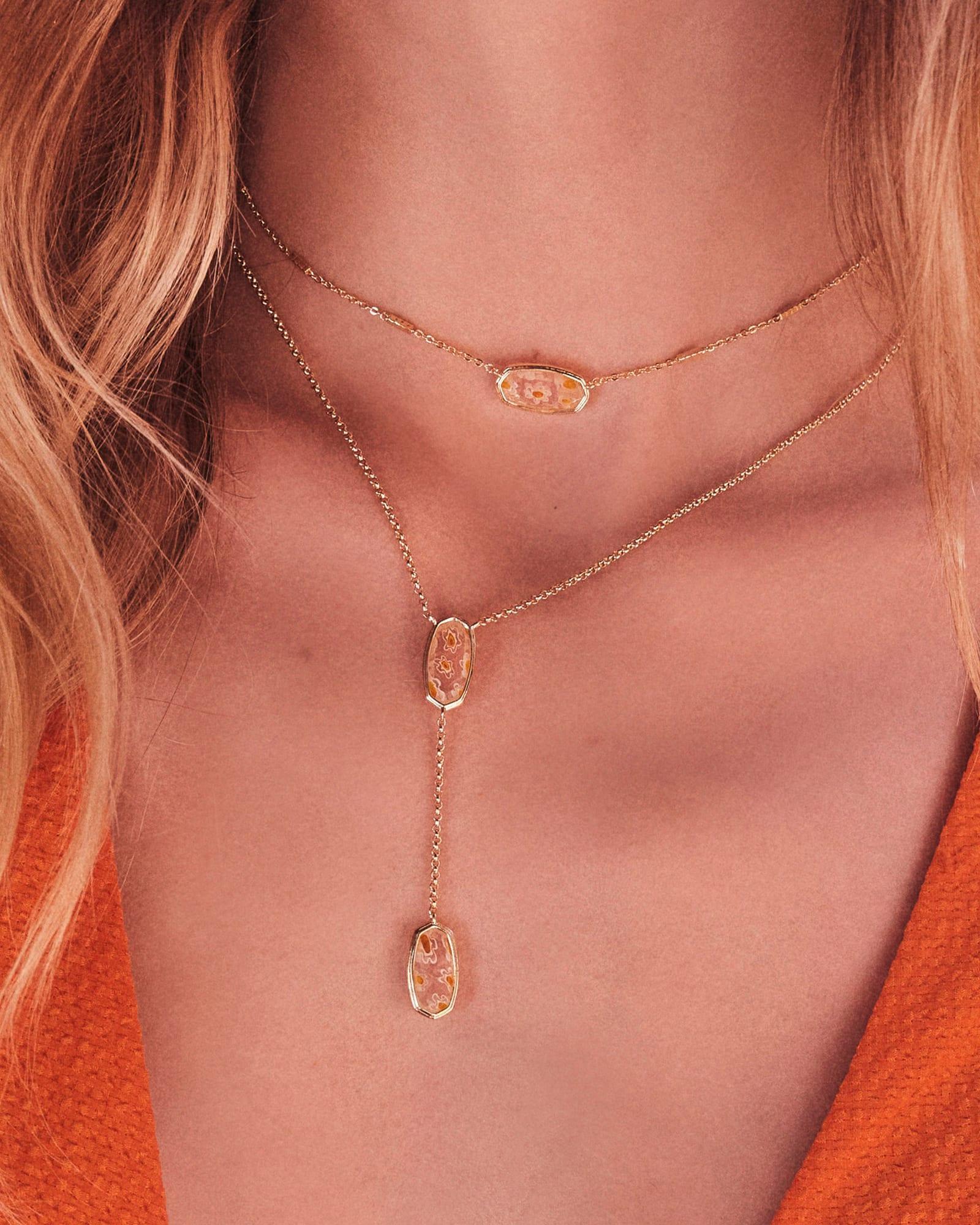 Kendra Scott Framed Elisa Gold Y Necklace in White Mosaic Glass | Mosaic Glass/Metal Product Image