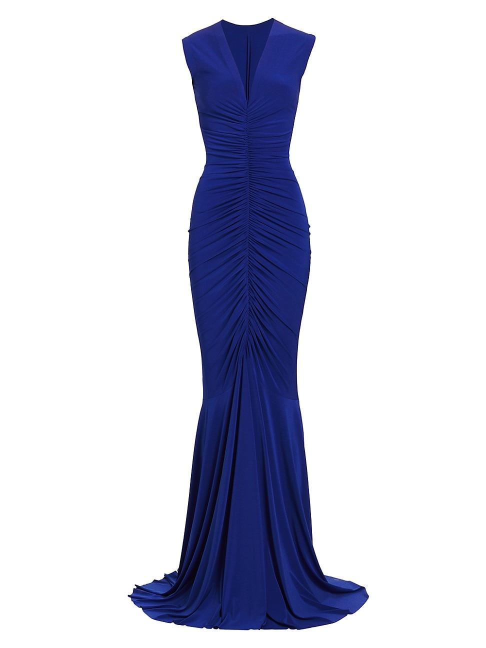Womens Sleeveless Shirred Fishtail Gown Product Image