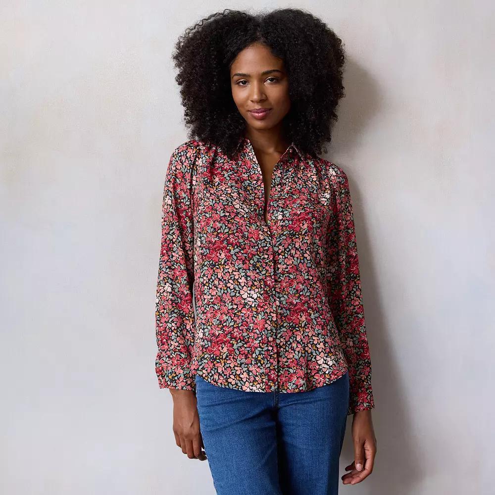 Women's LC Lauren Conrad Button Front Shirt, Size: XXL, Red Brooke Fleurs Product Image