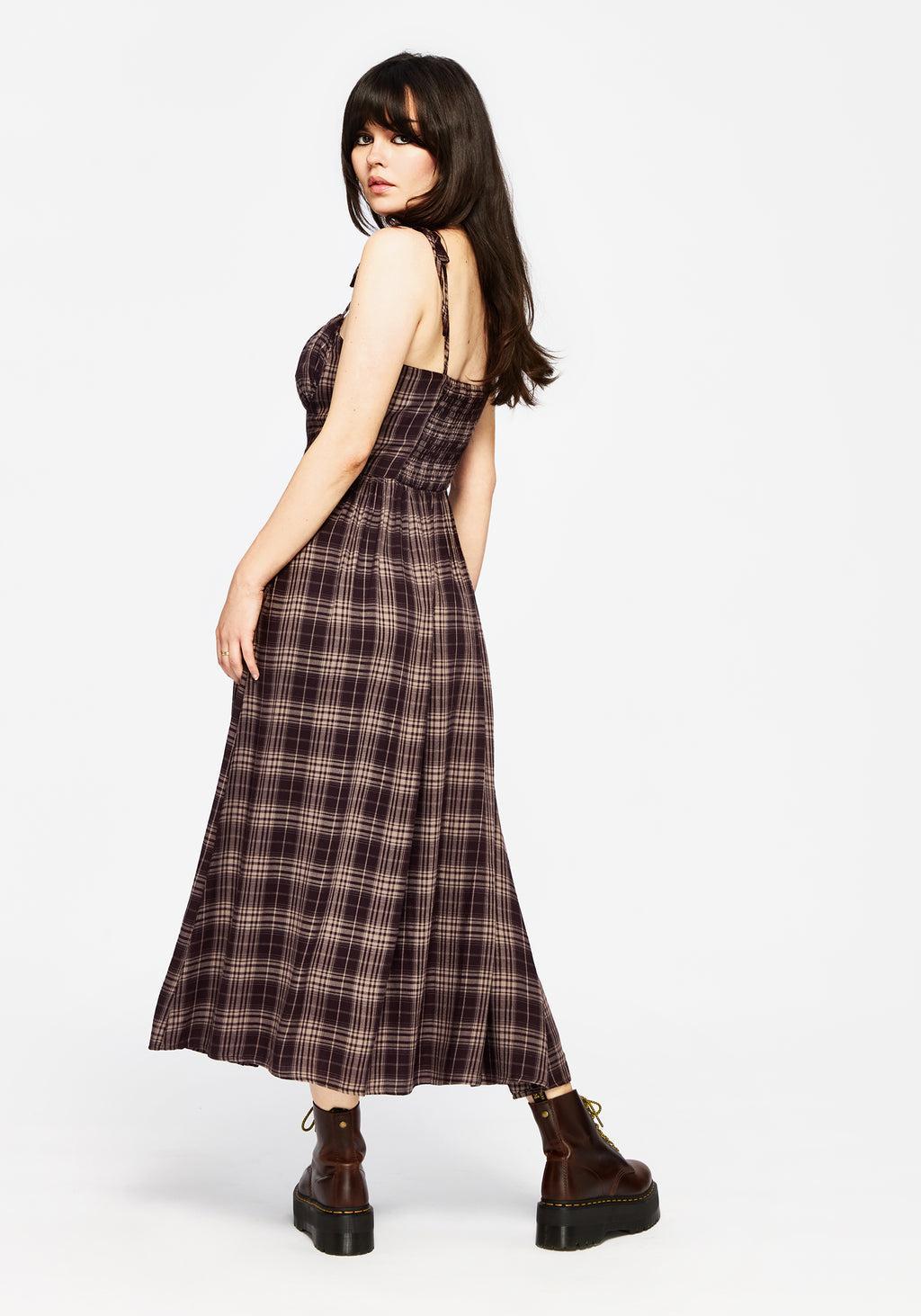 Adra Check Cami Tie Strap Midi Dress Product Image