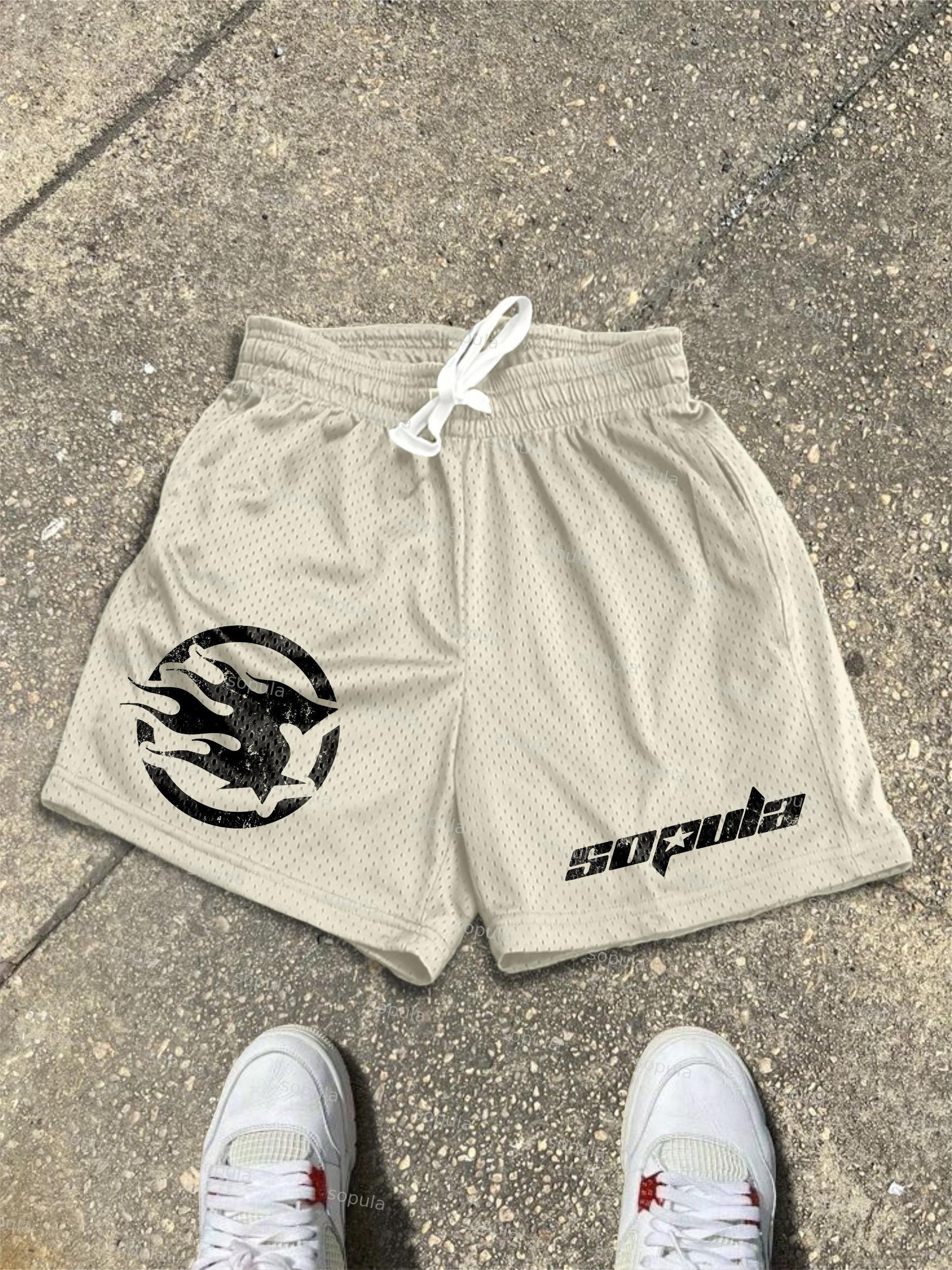 Sopula Basic Vintage Alphabet Graphic Mesh Shorts Product Image