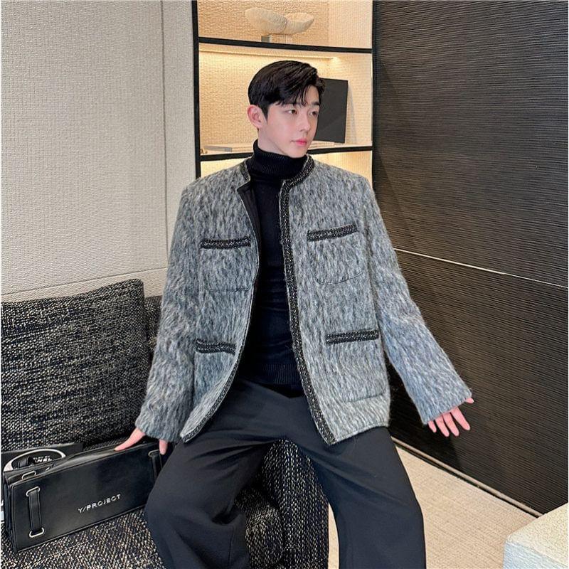 U-Neck Tweed Button-Up Jacket Product Image