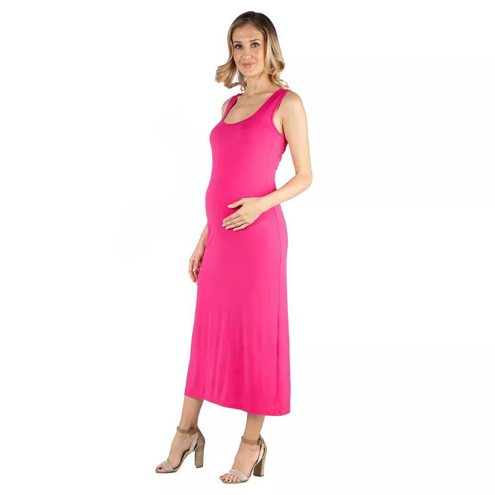 Maternity 24Seven Comfort Apparel Scoopneck Racerback Maxi Dress, Women's, Size: Small-Mat, Pink Product Image