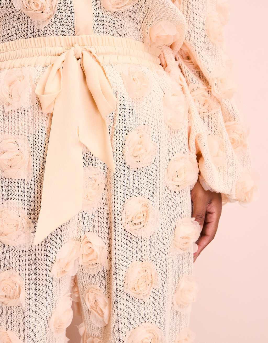 ASOS LUXE Curve 3D floral crochet beach pants in cream Product Image