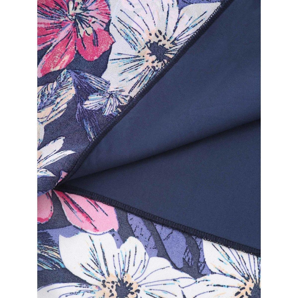 Plus Size Large Flower Print Overlap Hem Midi Dress Navy Women Non Sleeveless Curvy BloomChic 12/L Product Image