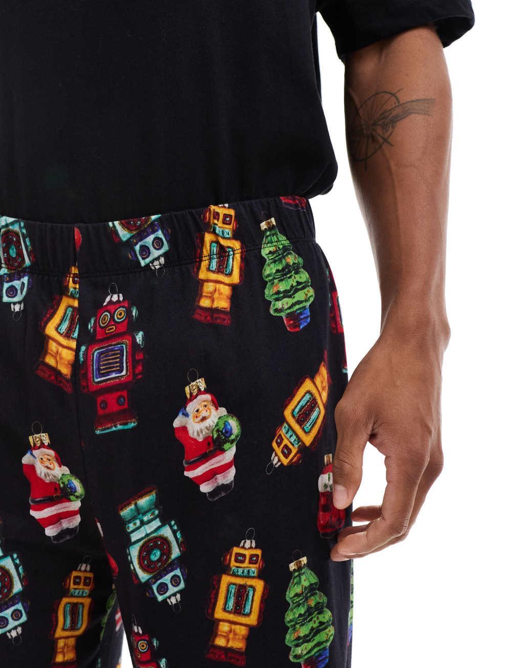 ASOS DESIGN pajama set with Christmas decs in black Product Image