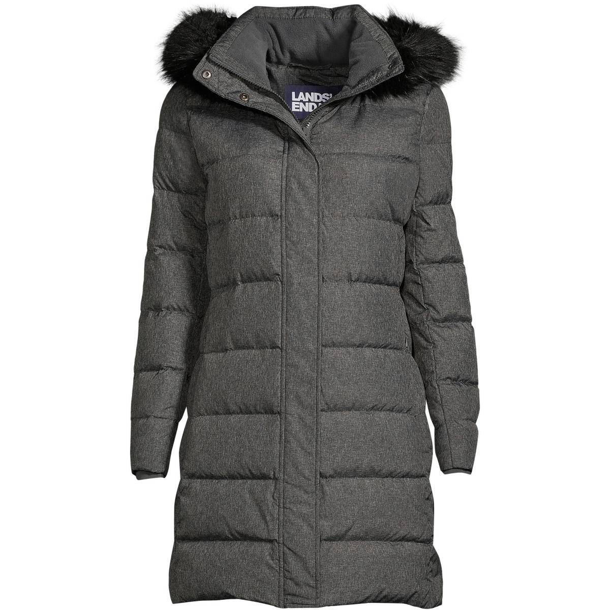 Petite Lands' End Faux-Fur Hood Down Winter Coat, Women's, Size: Medium Petite, Black Product Image