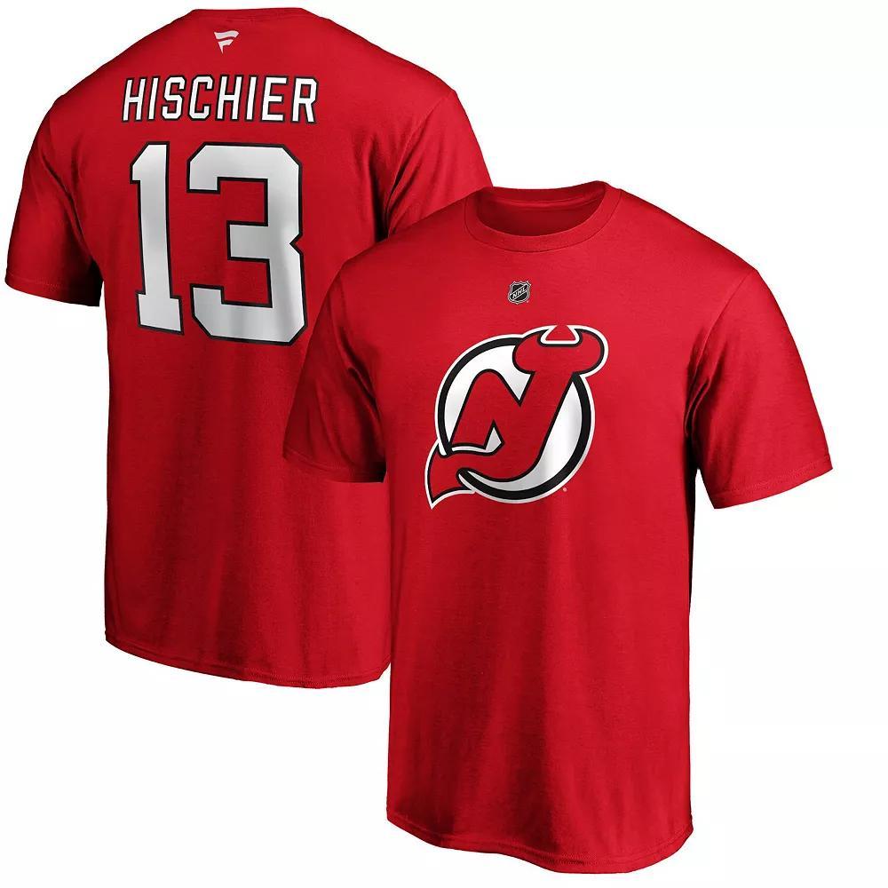 Men's Fanatics Branded Nico Hischier Red New Jersey Devils Team Authentic Stack Name & Number T-Shirt, Size: 2XL, Nhl Red Product Image
