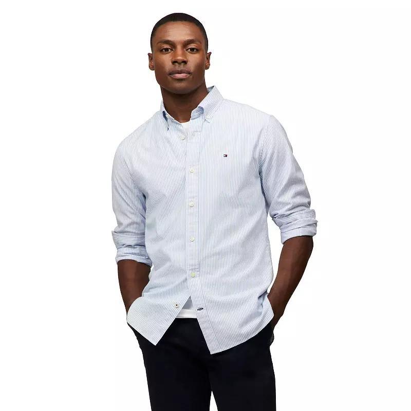 Men's Tommy Hilfiger Long Sleeve Striped Woven Shirt, Size: Small, Copenhagen Blue Stripe Product Image