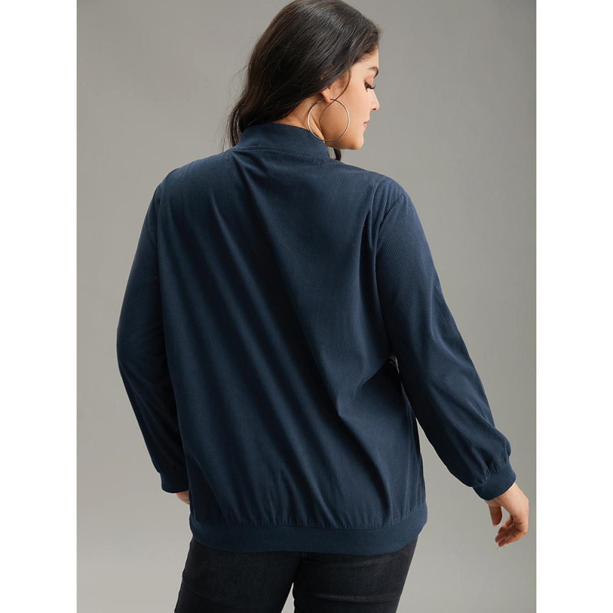 Plus Size Corduroy Geo Embroidered Zipper Fly Jacket Women Indigo Elastic cuffs Dailywear Jackets BloomChic 26/4X Product Image