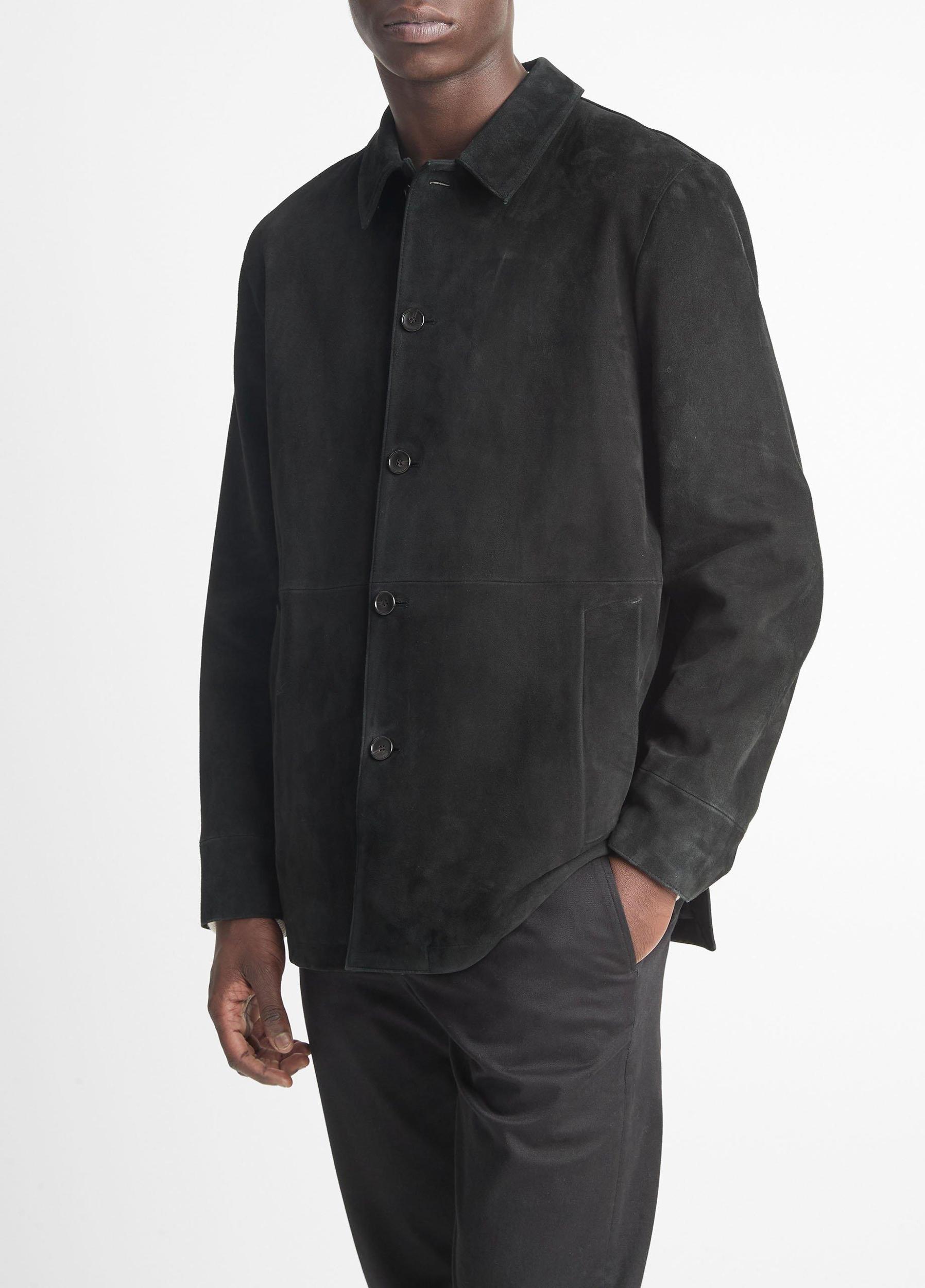 Mens Suede Car Coat, Black, Size M Vince Product Image