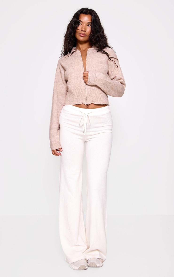 Mocha Marl Knit Cropped Zip Cardigan Product Image