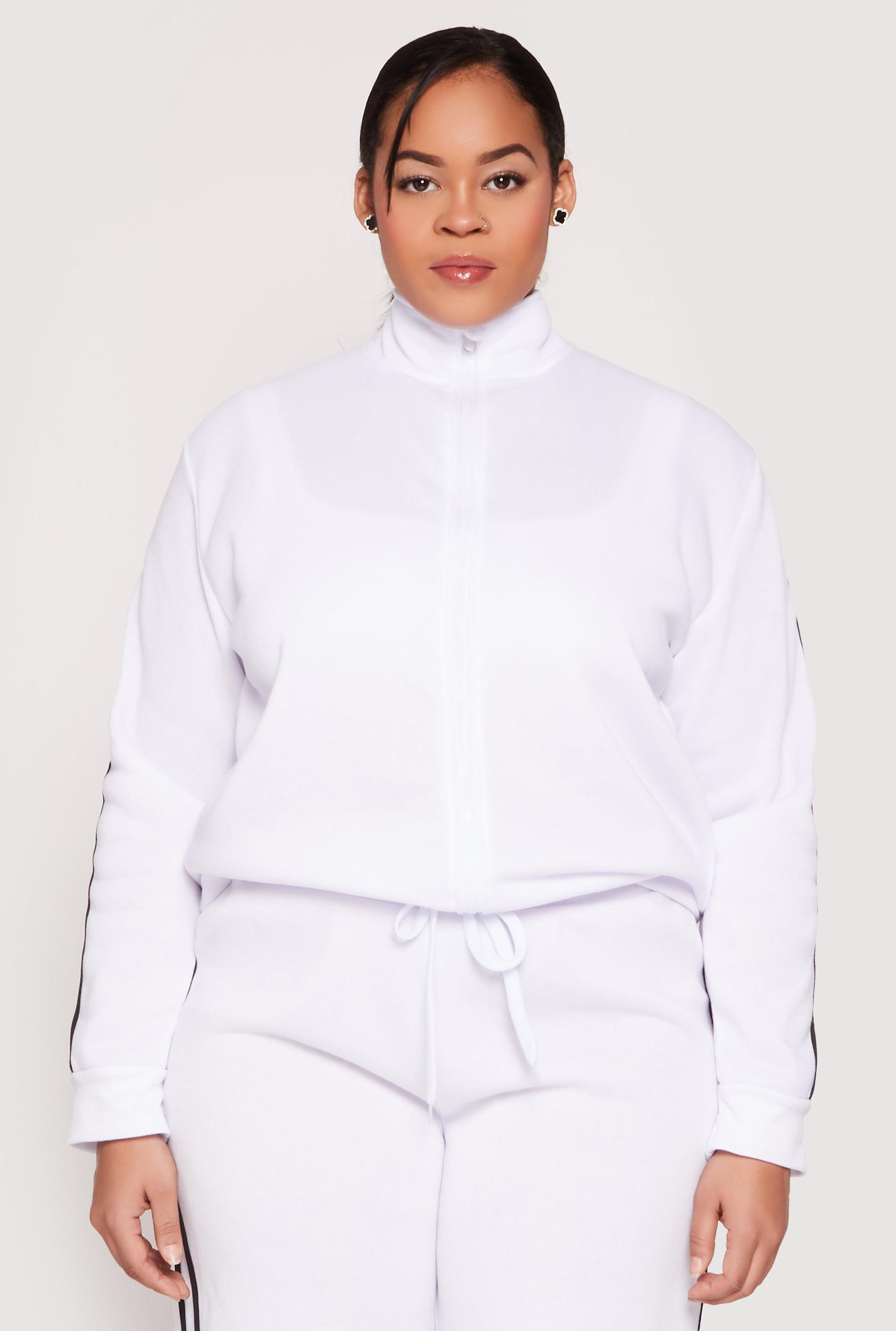 Womens Plus Size Varsity Stripe Zip Front Sweatshirt Product Image
