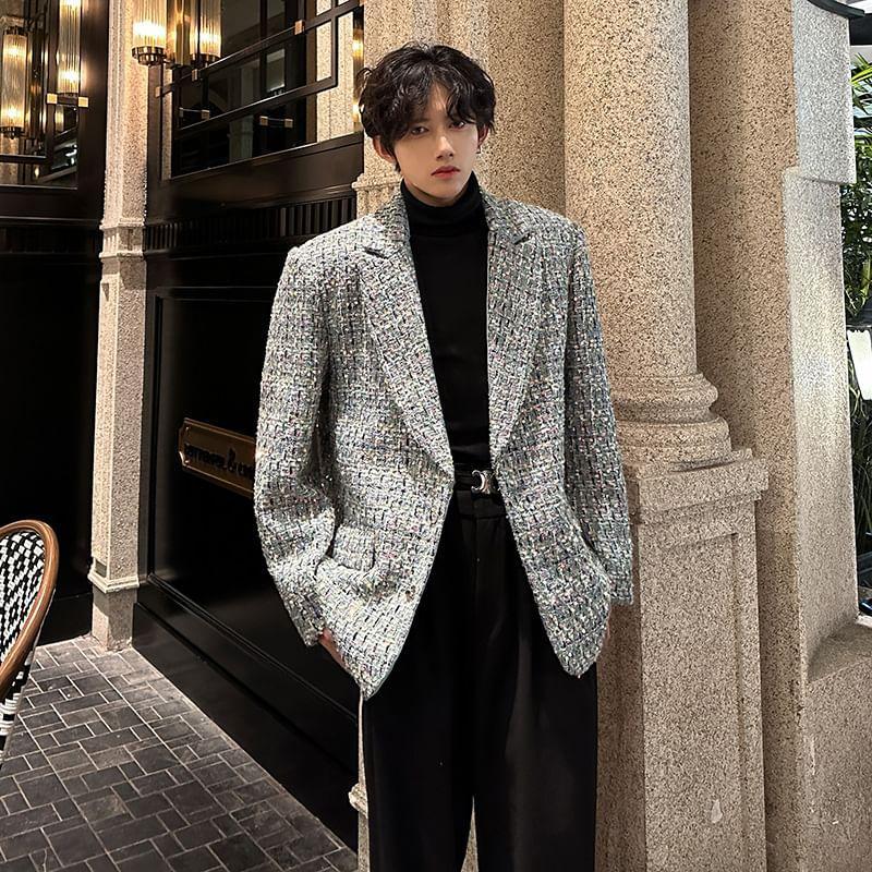 Long Sleeve Single Breasted Tweed Blazer Product Image