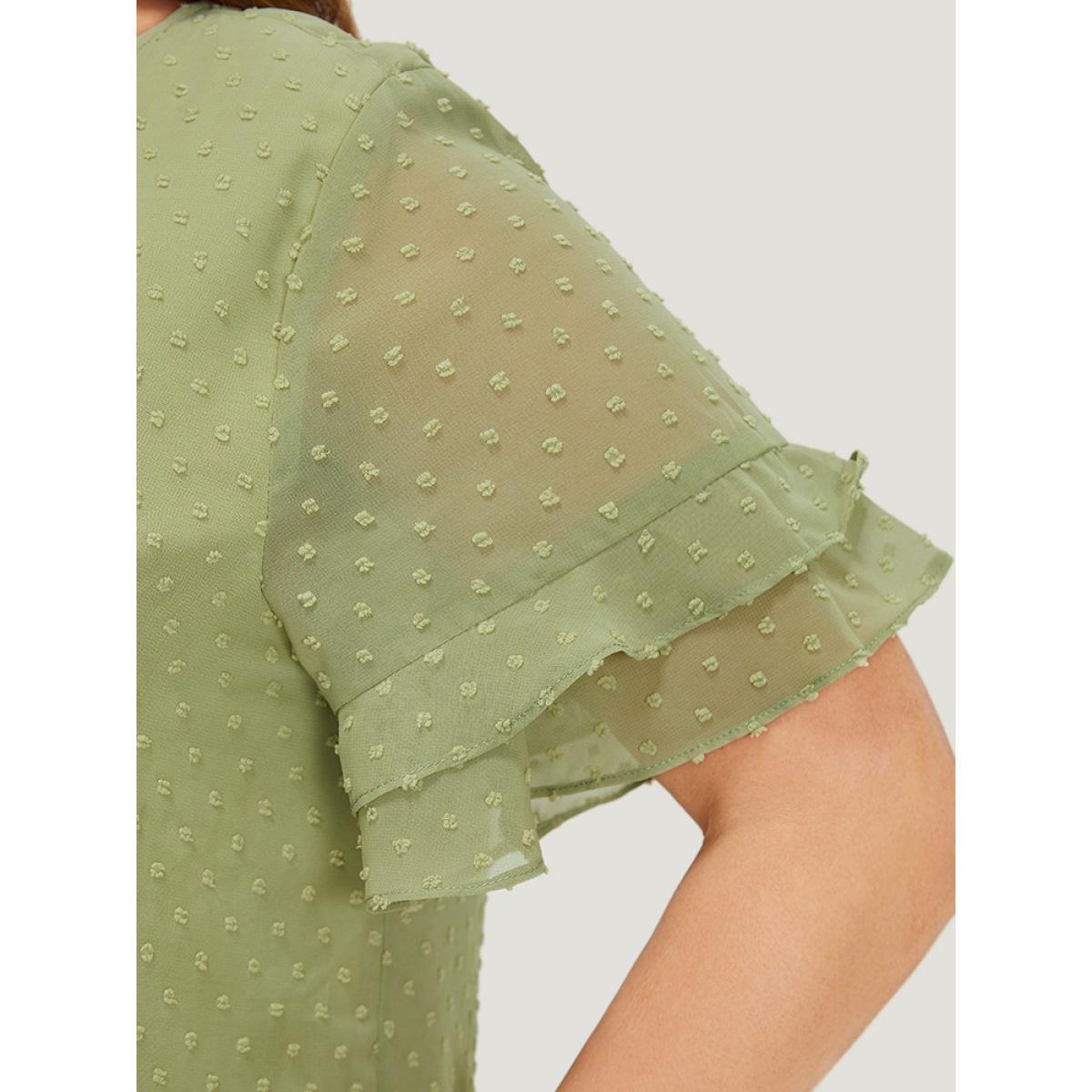 Plus Size Mint Polka Dot Button Detail Mesh Ruffle Layered Blouse Women Elegant Short sleeve Round Neck Dailywear Blouses BloomChic 28/5X Product Image