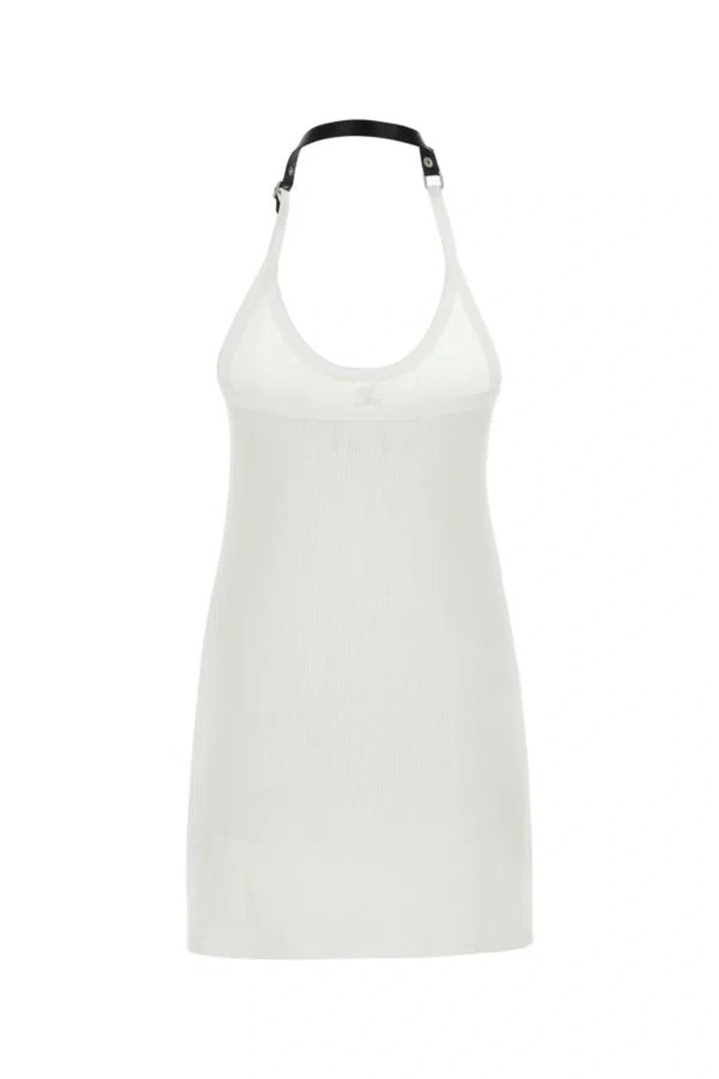 COURRÈGES Courreges Woman White Stretch Cotton Fitted Mini Dress Product Image
