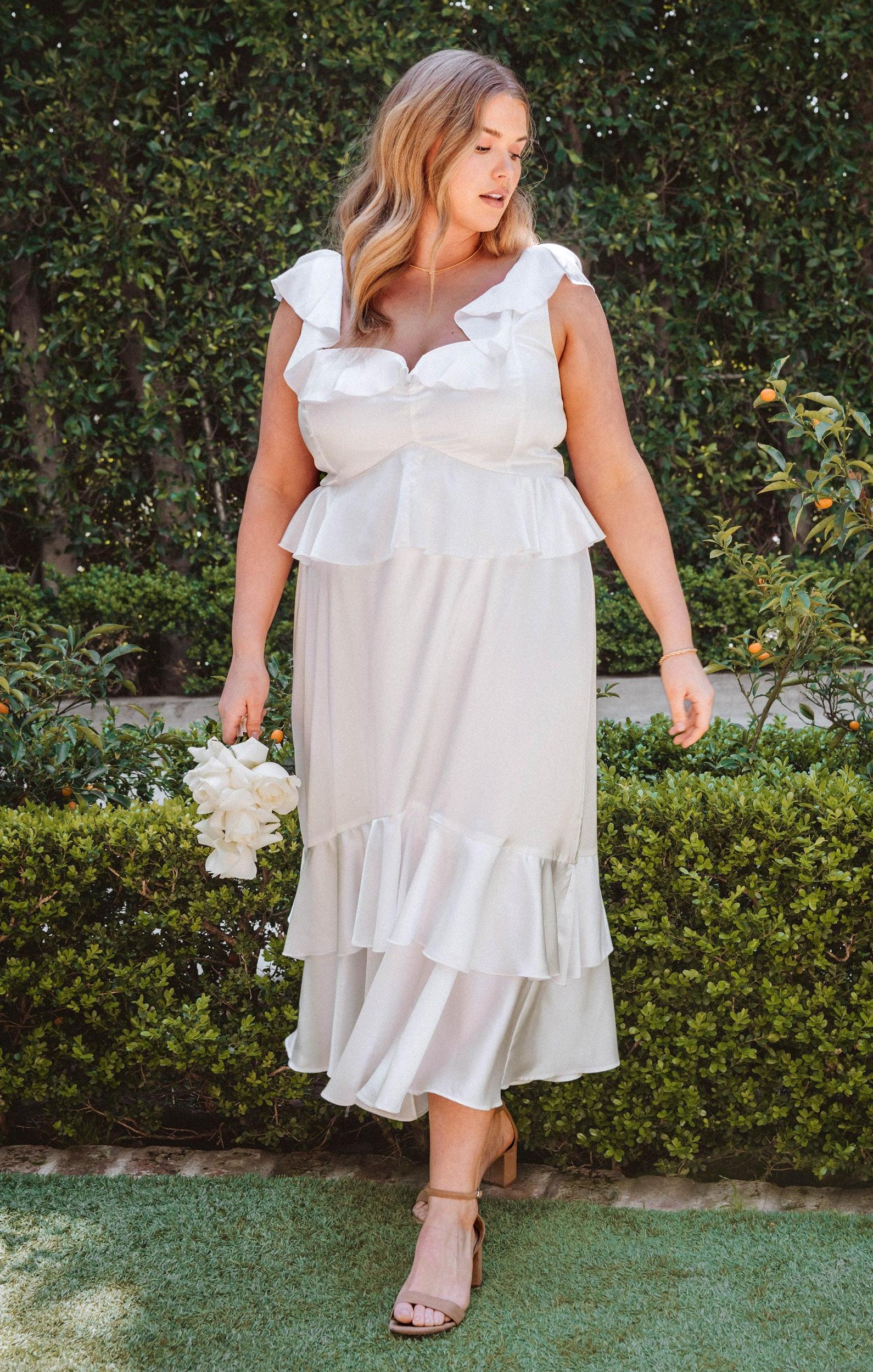 Reese Ruffle Dress ~ Ivory Luxe Satin Product Image