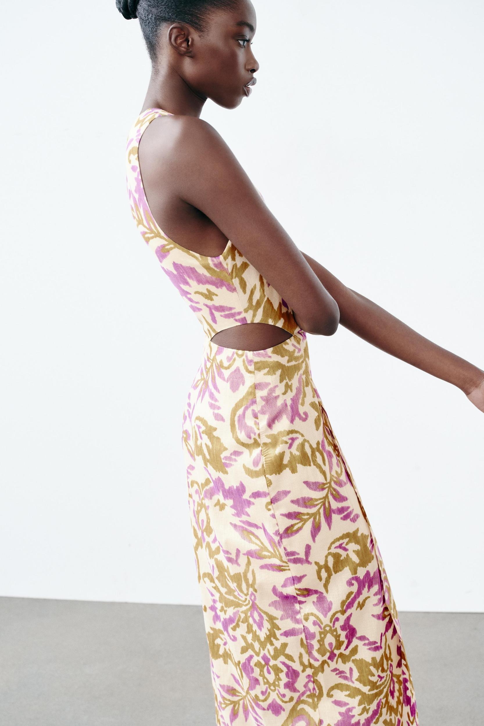 PRINTED MIDI DRESS WITH METALLIC THREAD Product Image