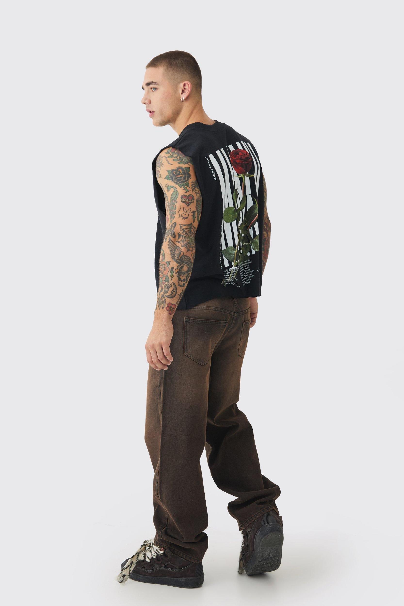 Baggy Rigid Double Waistband Denim Jeans In Brown | boohooMAN USA Product Image