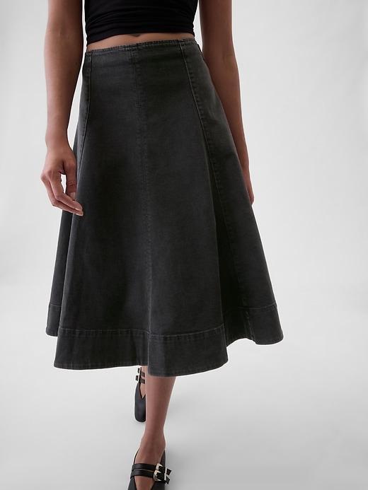 Paneled Denim Midi Skirt Product Image