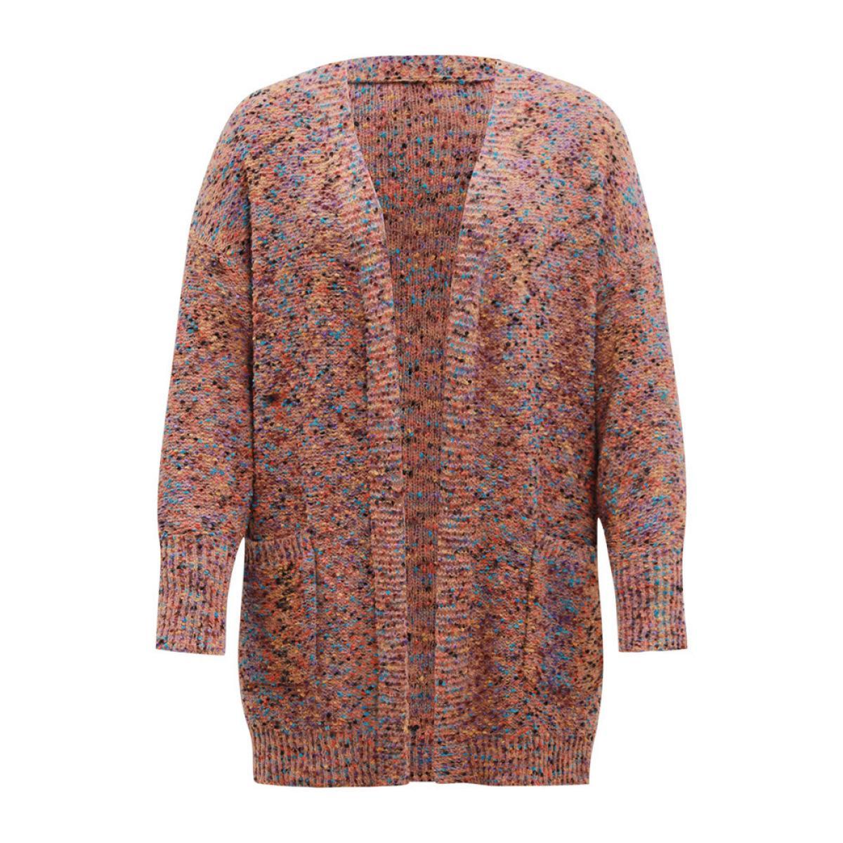Plus Size Colour Heather Pocket Open Front Cardigan Multicolor Women Casual Loose Long Sleeve Dailywear Cardigans BloomChic 26/4X Product Image