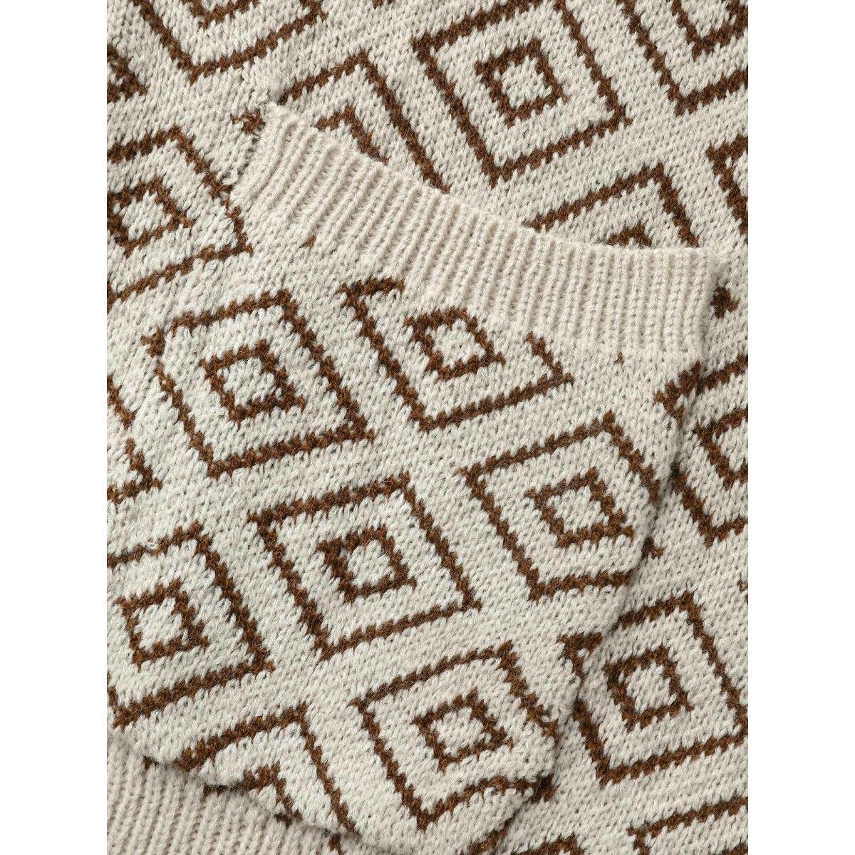 Plus Size Geometric Drop Shoulder Patch Pocket Cardigan WhiteSmoke Women Casual Loose Long Sleeve Everyday Cardigans BloomChic 18-20/2X Product Image