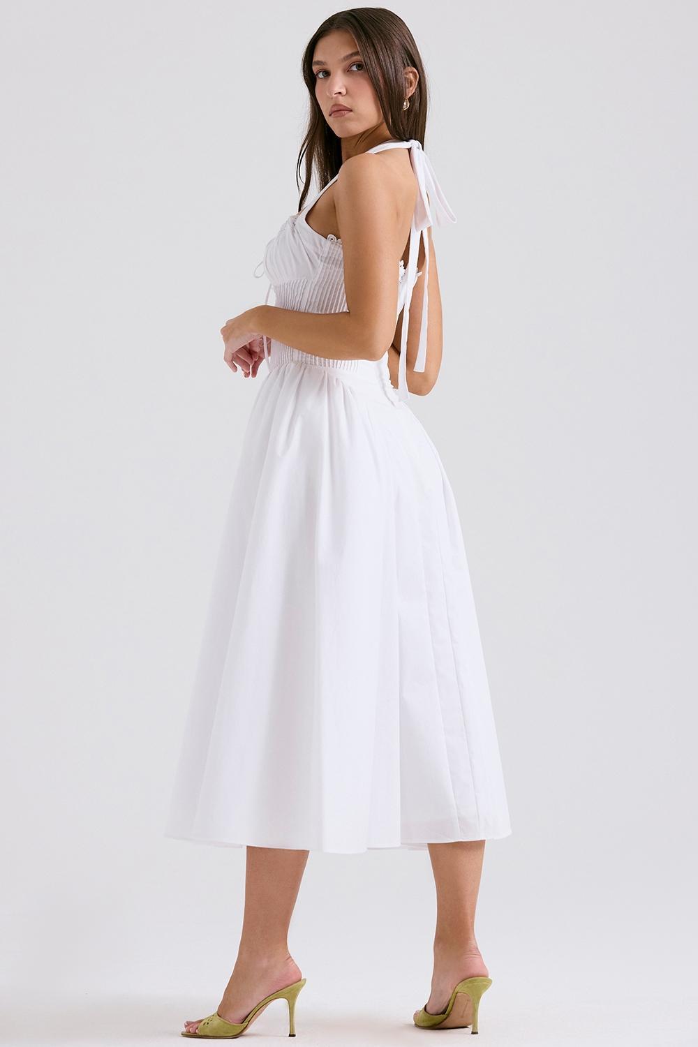 Adabella White Cotton Halter Sundress Product Image