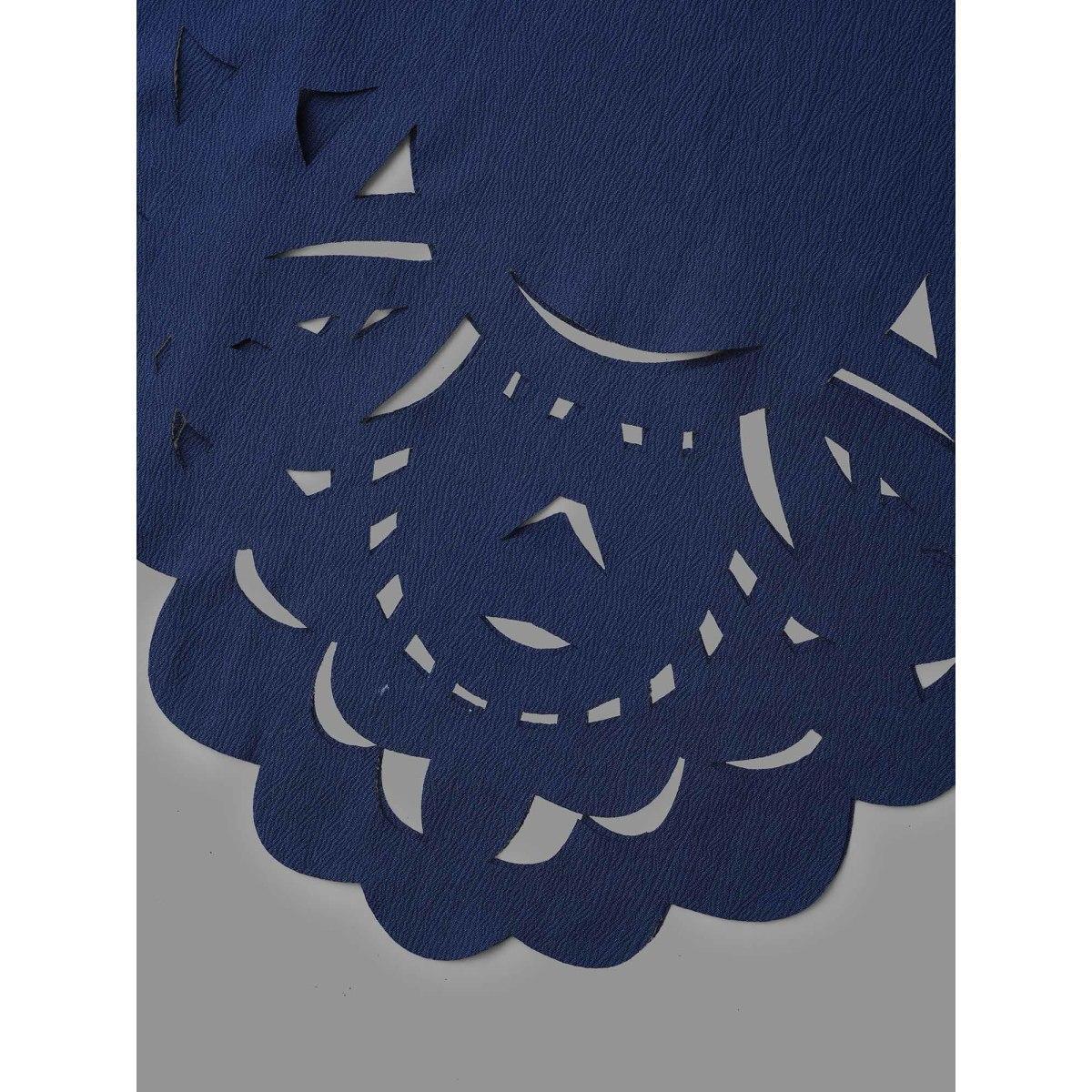 Plus Size Laser Cut Elastic Waist Pocketed Midi Dress Navy Women Elegant Texture V-neck Long Sleeve Curvy BloomChic 14-16/1X Product Image